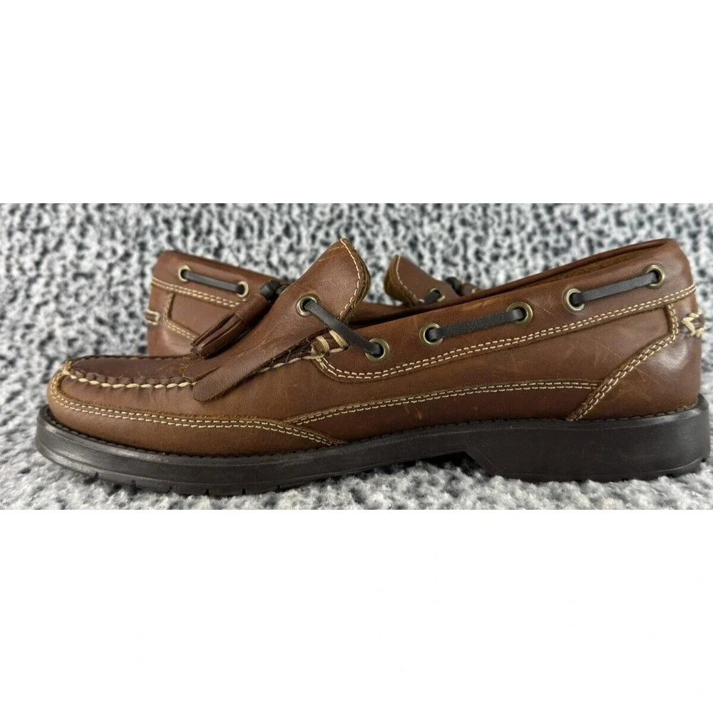 Bass Boat Shoes Mens 10 M Futures Brown Leather Slip On Fringe‎ Tasseled Casual